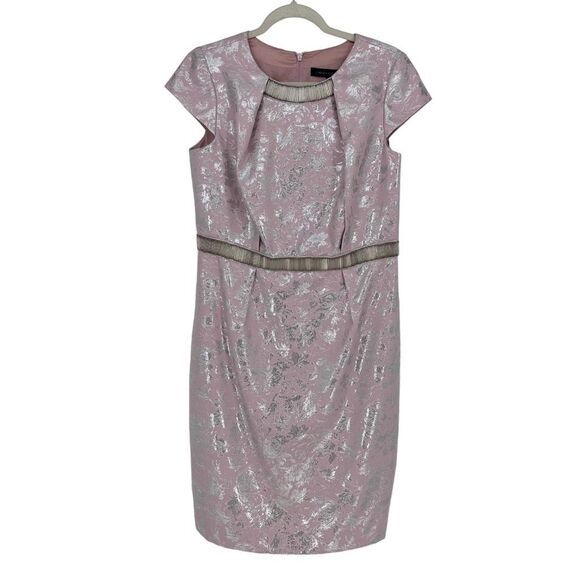 Carmen Marc Valvo Jacquard Rhinestone Cocktail Dress 12 Pink Silver $595.00 - Picture 1 of 12
